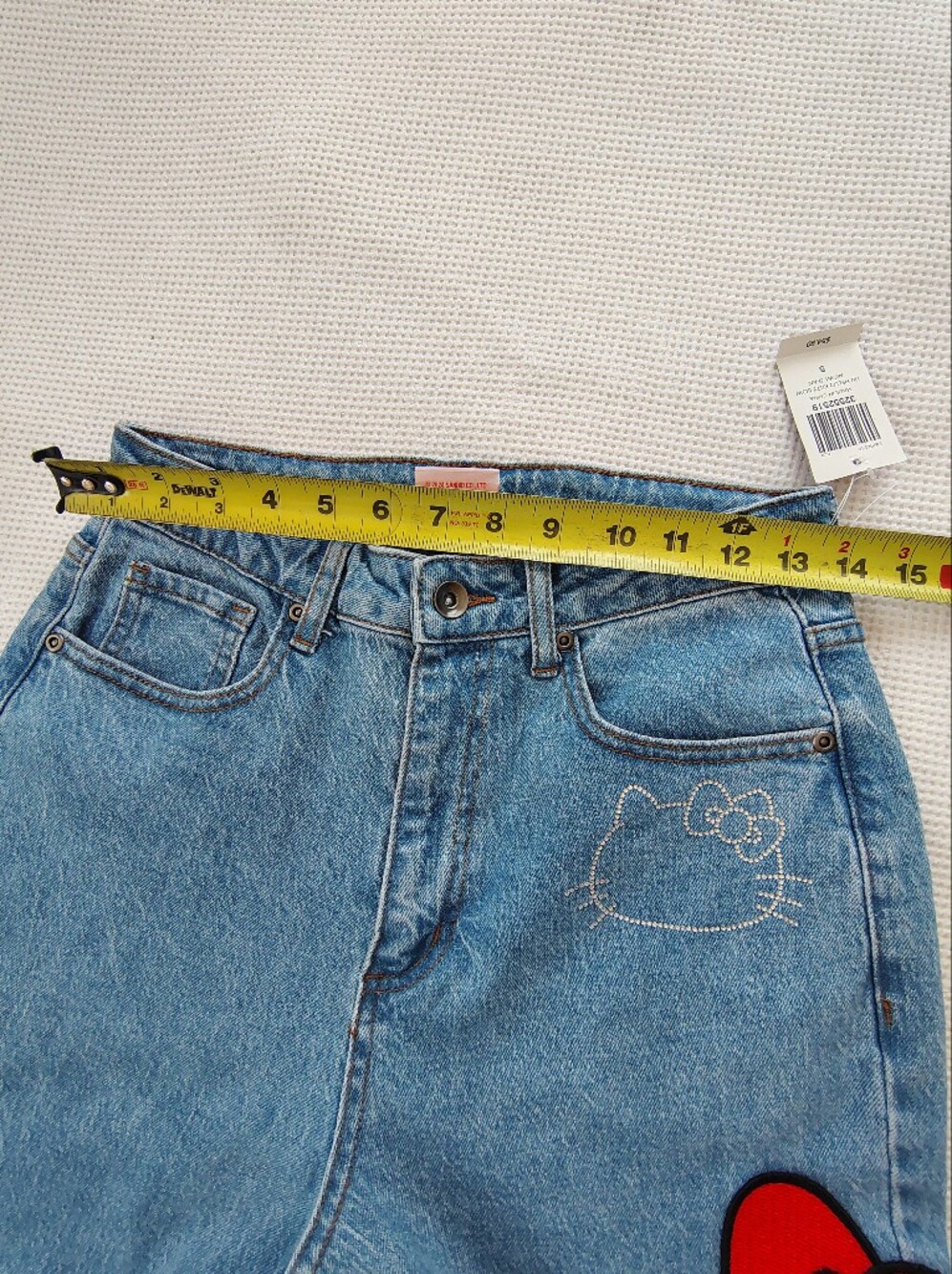 Hello Kitty Light Blue High-Rise Jeans with Red Bow Appliqués - Picture 8 of 15